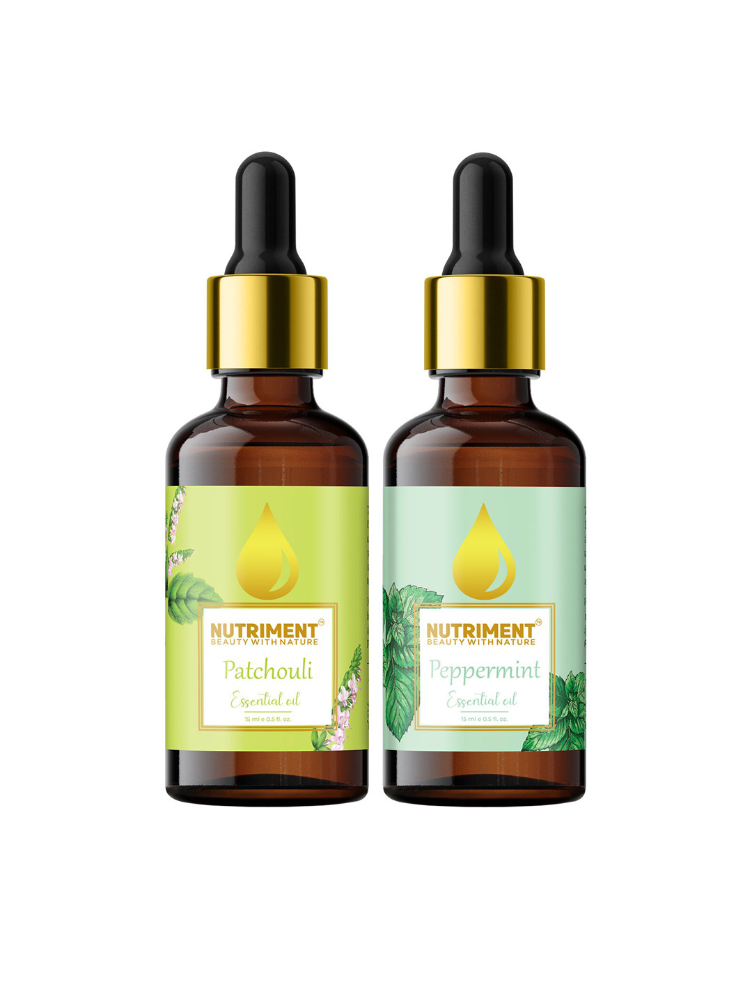 

Nutriment Combo of 2 Patchouli & Peppermint Essential Oils - 15ml Each, Multi
