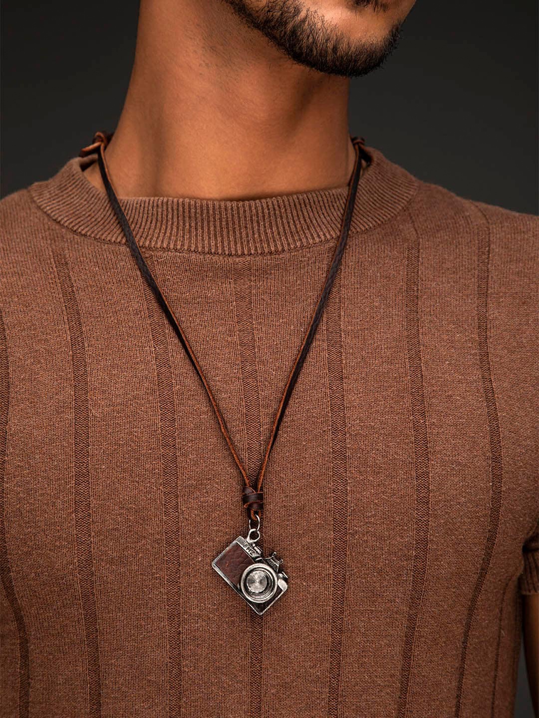 

Roadster Men Brown Roadster Pendant Necklace With Adjustable Leather Cord Tribal Chain