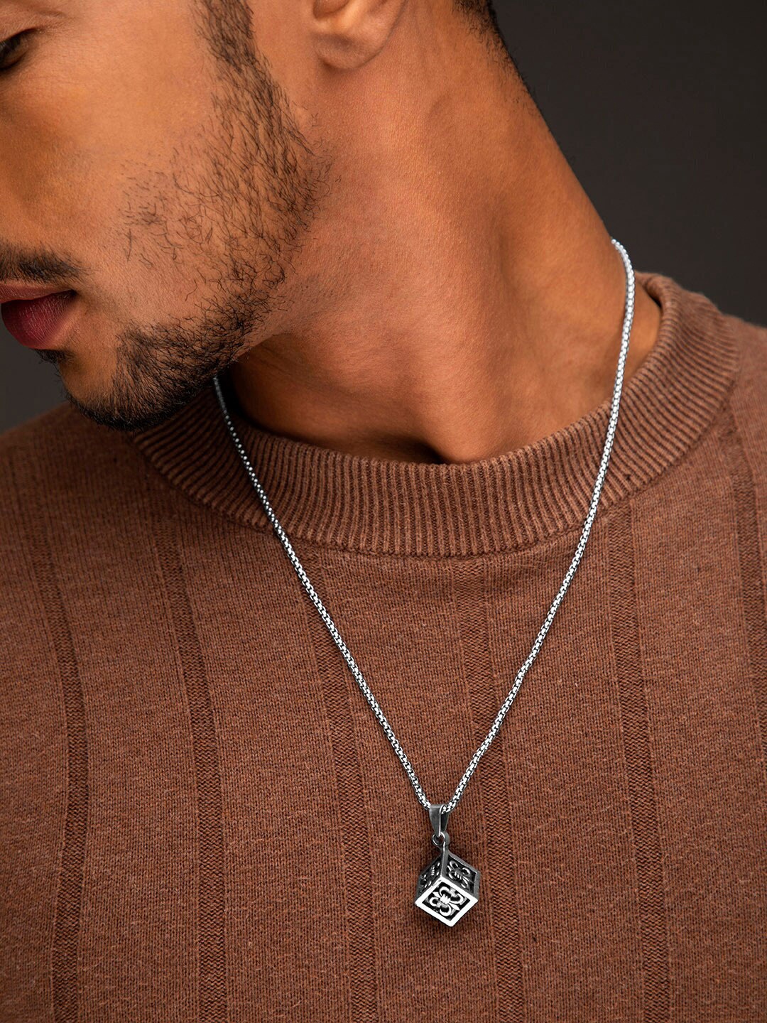 

Roadster Men Silver-Toned & Black Pendant Tribal Chain