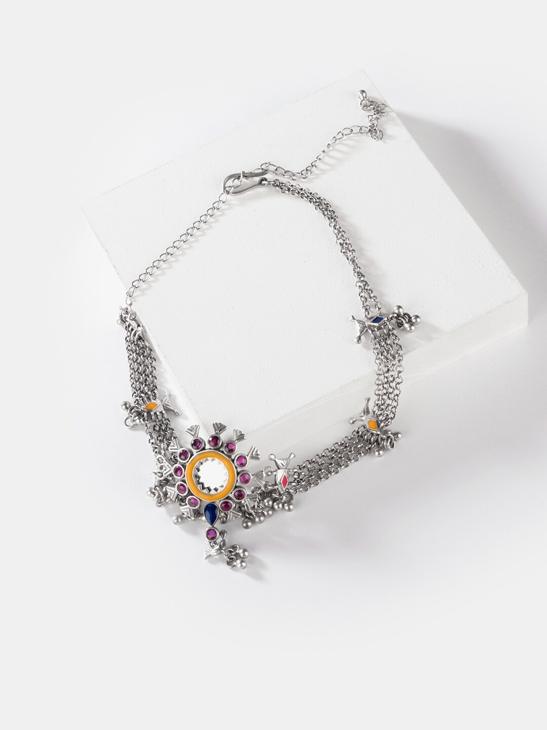 

SHAYA Silver-Toned & Yellow 925 Sterling Silver Handcrafted Oxidized Choker Necklace