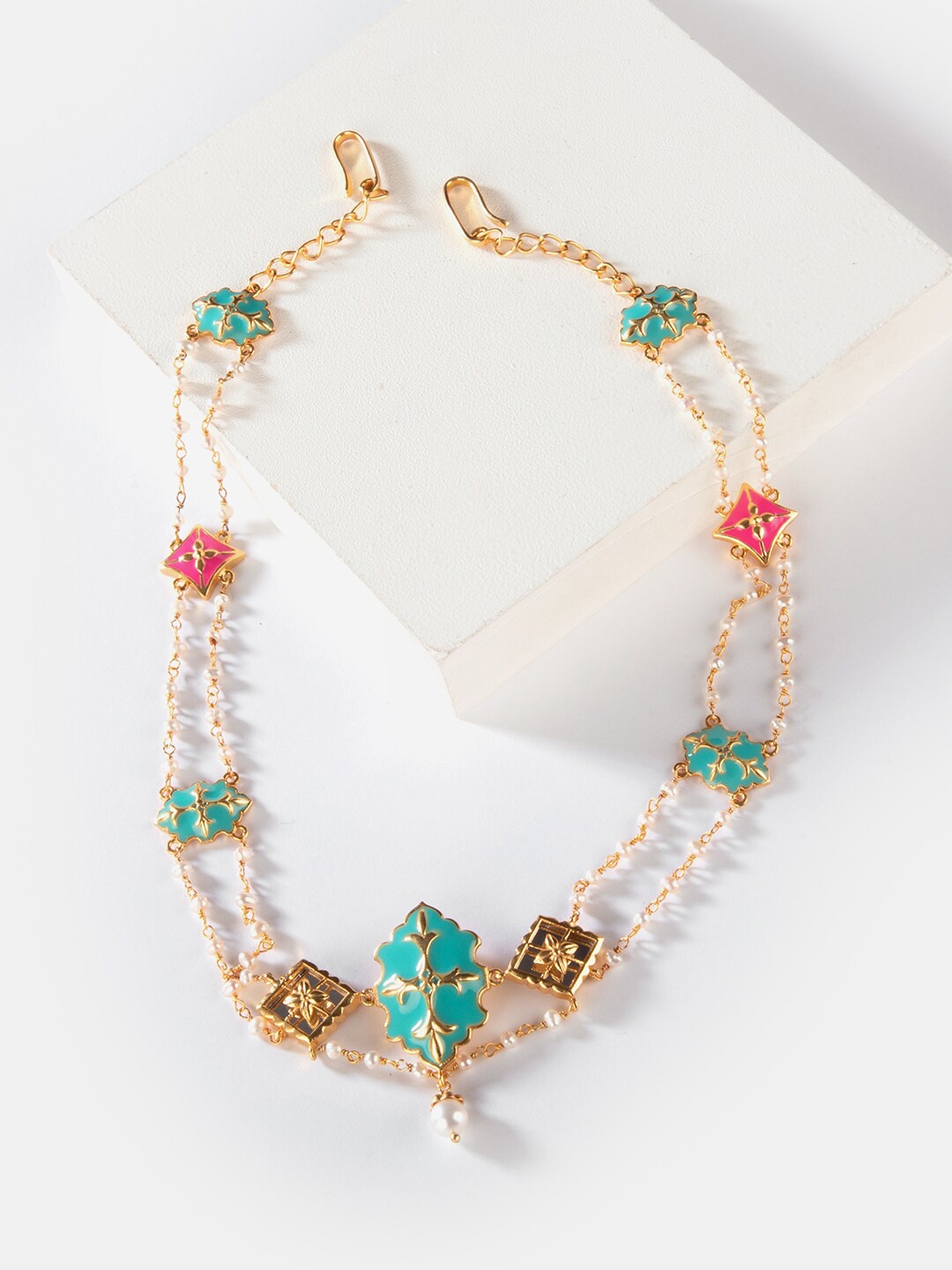 

SHAYA Gold-Plated & Turquoise Blue Enamelled Handcrafted Matha Patti