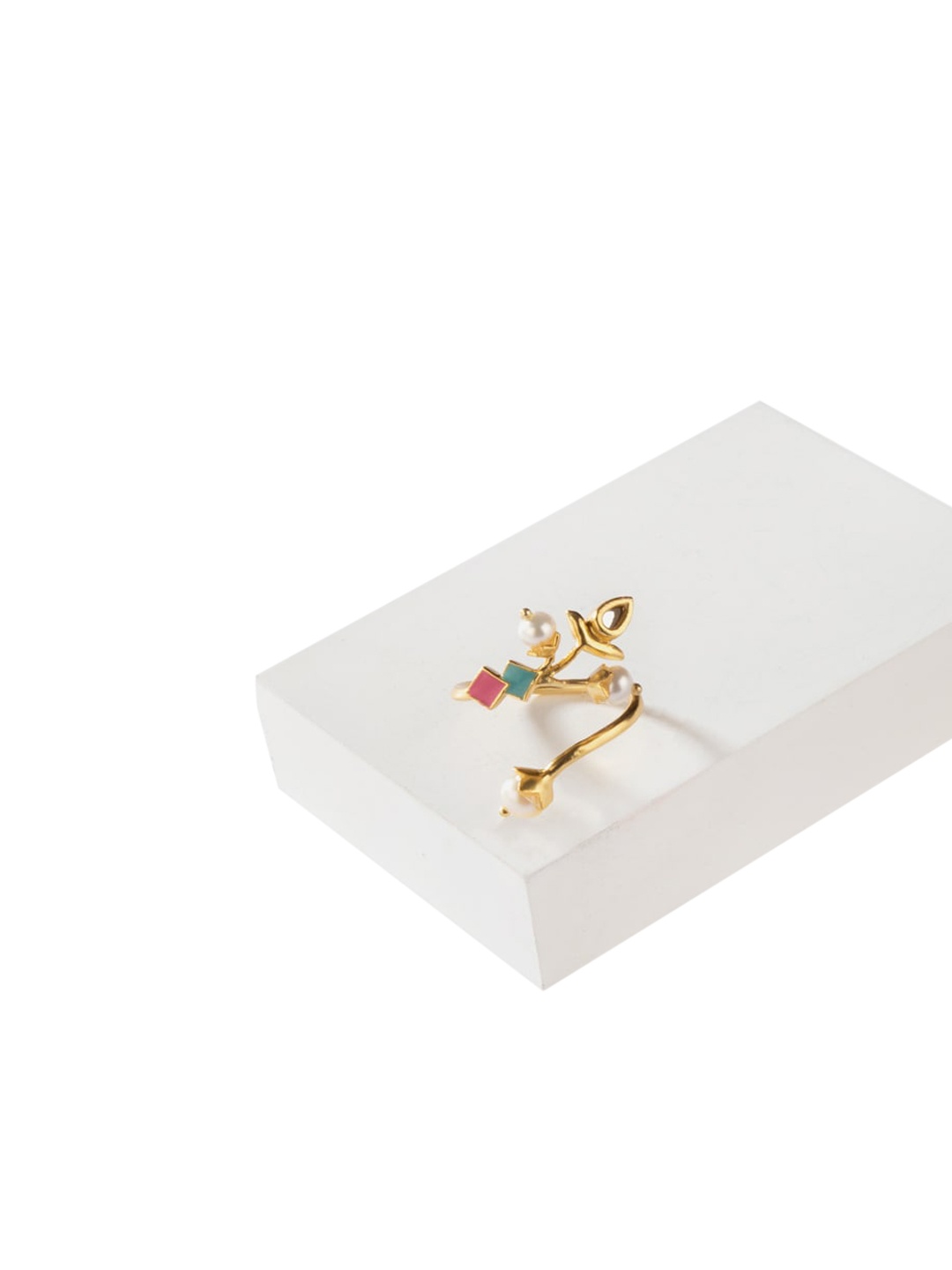

SHAYA Gold-Plated Pink & Green Enamelled Handcrafted Finger Ring
