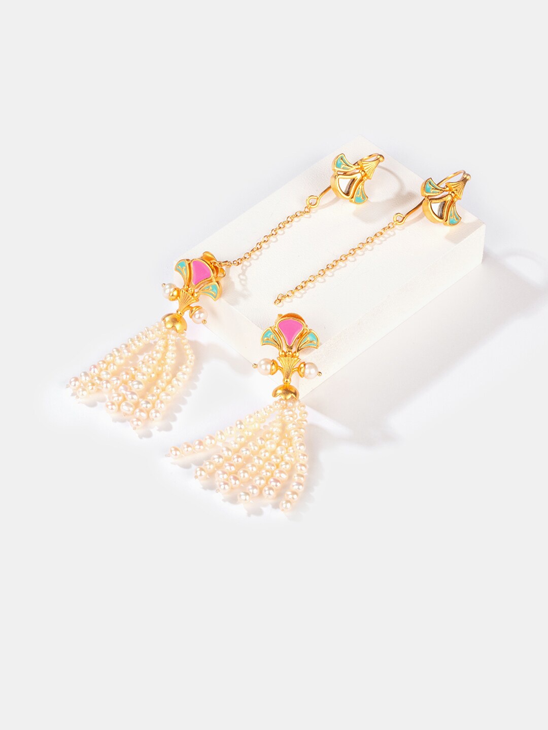 

SHAYA Gold-Toned & Pink Contemporary Drop Earrings