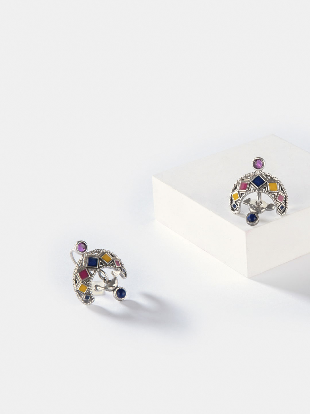 

SHAYA Silver-Toned Contemporary Studs Earrings