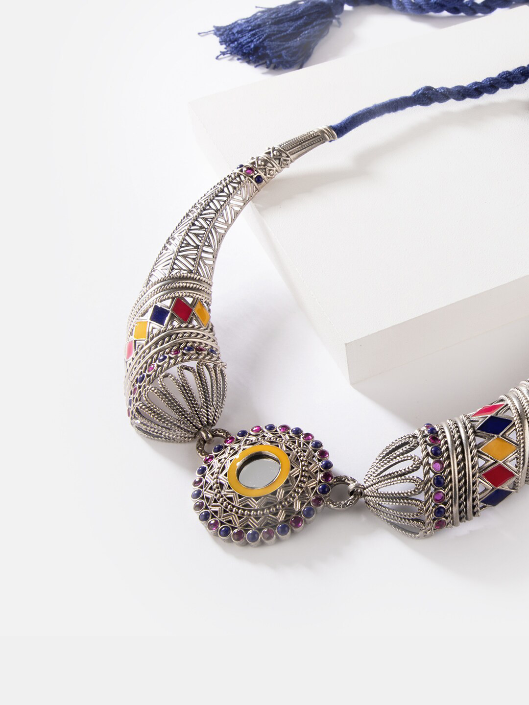 

SHAYA Silver-Toned & Yellow Handcrafted Oxidized 925 Sterling Silver Necklace