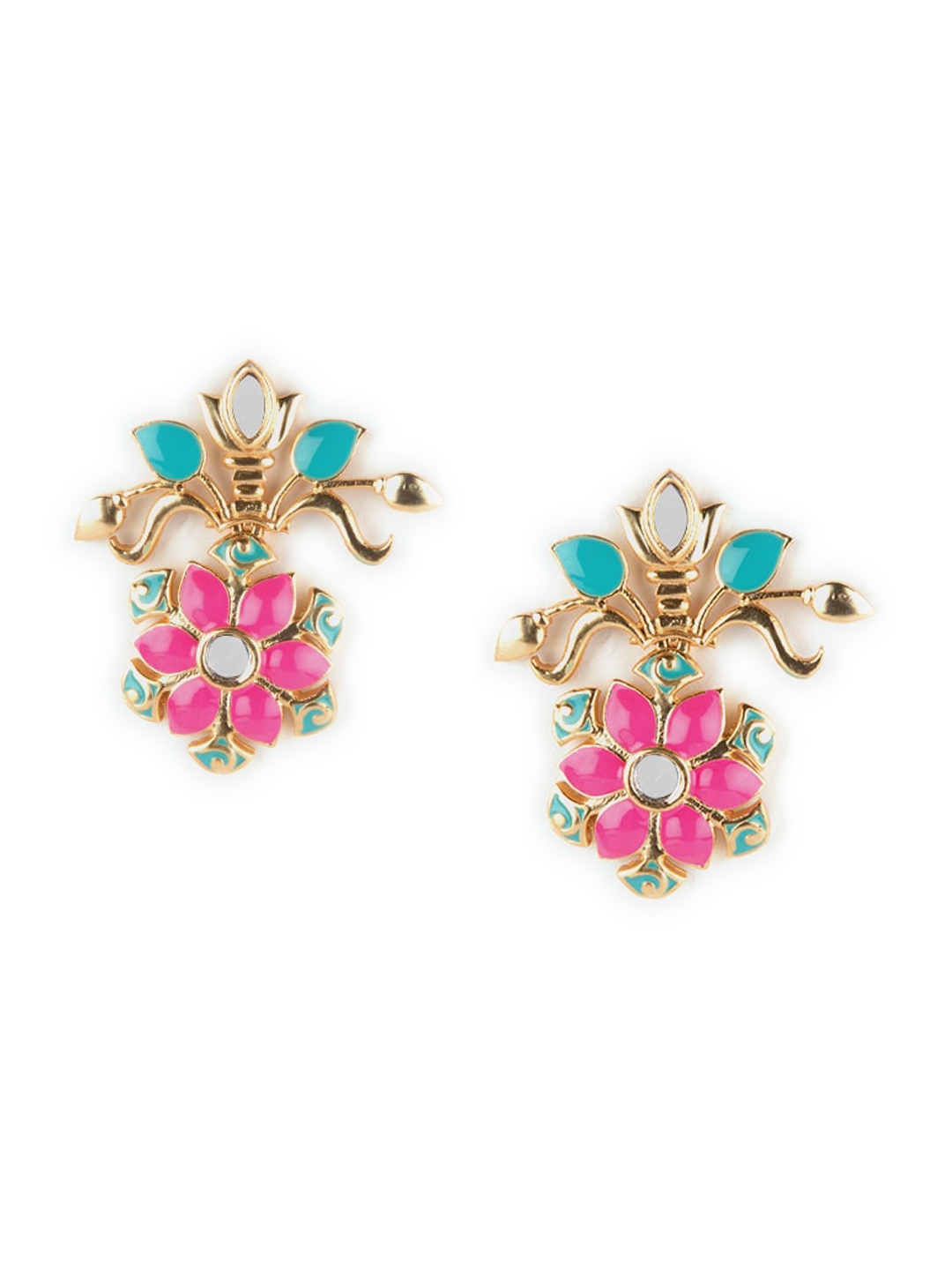 

SHAYA Women Turquoise Blue & Pink Brass Gold Plated Contemporary Studs Earrings