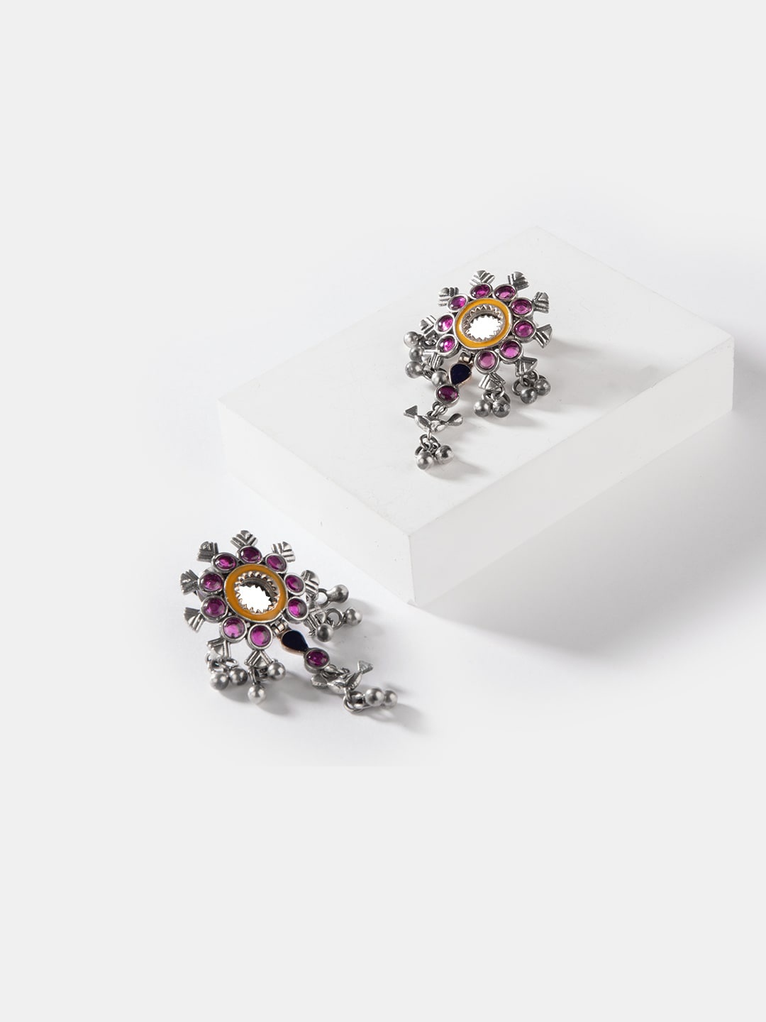 

SHAYA Silver-Toned & Purple Contemporary Studs Earrings