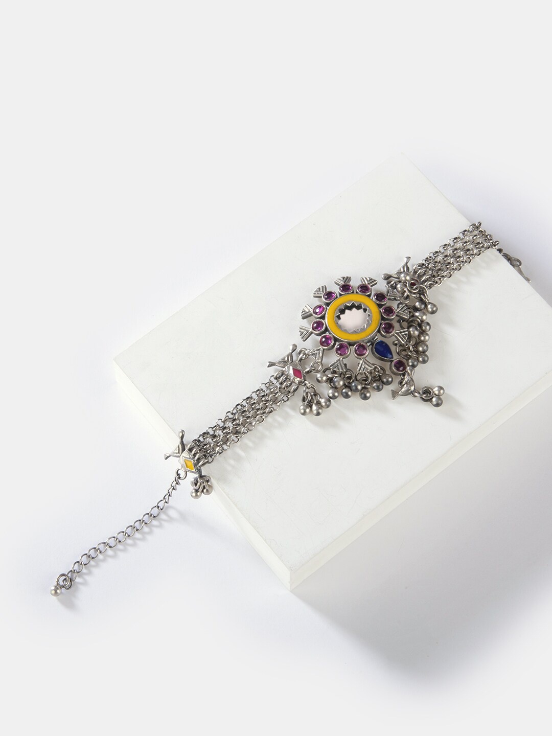 

SHAYA Women Silver-Toned & Stone Studded Oxidised Charm Bracelet