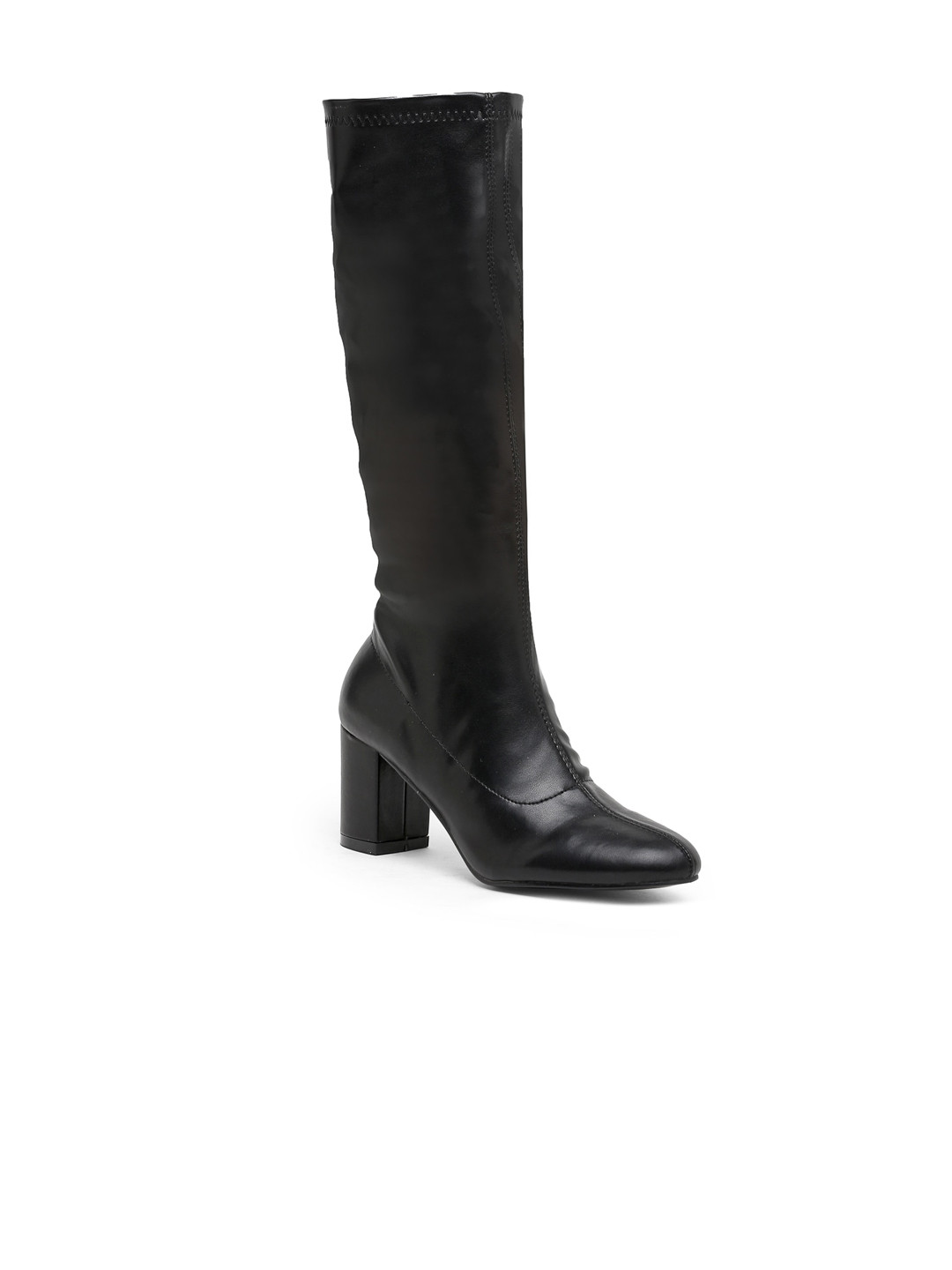 

Flat n Heels Women Black Solid Block Heeled Boots