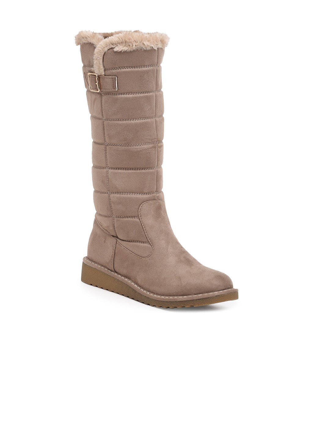 

Flat n Heels Women Khaki Suede Flat Boots