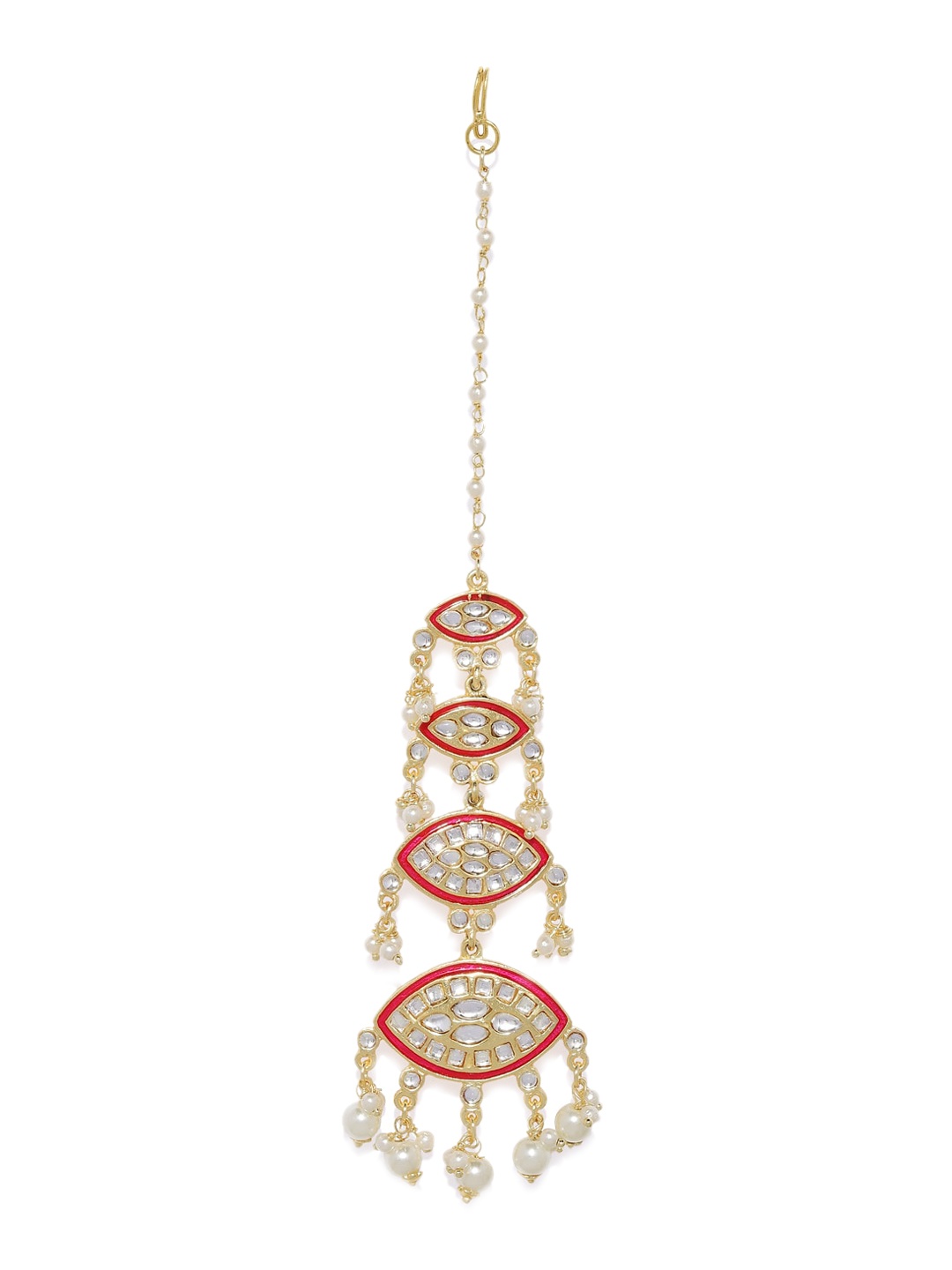 

AccessHer Gold-Plated White & Red Kundan-Studded & Beaded Meenakari Maang Tikka