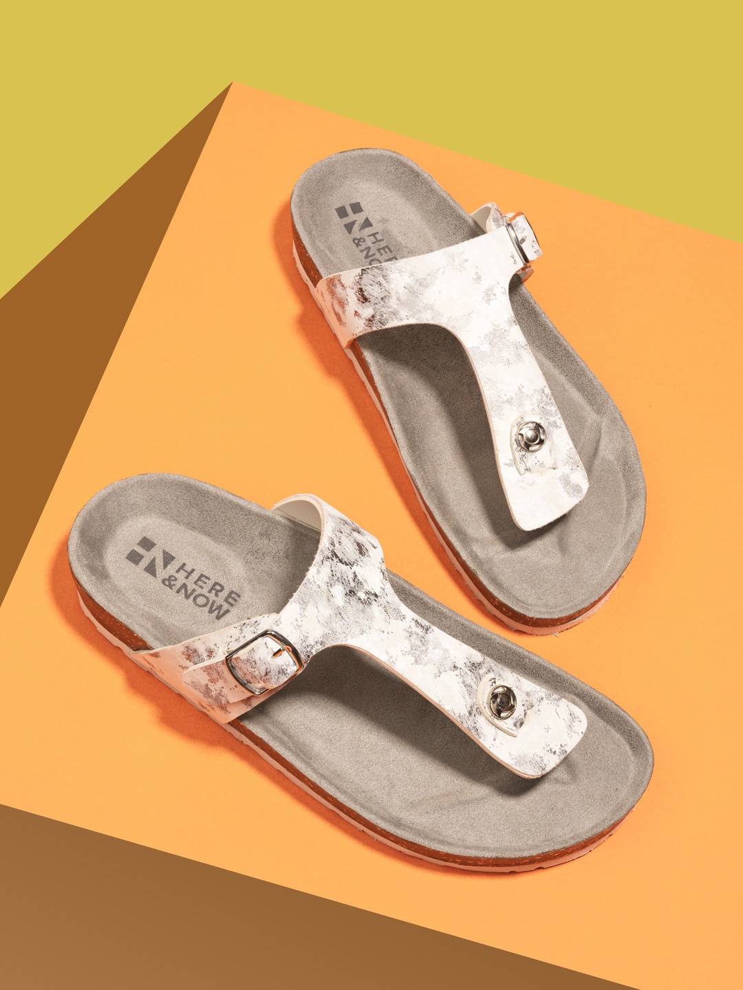 

HERE&NOW Women Grey Printed Open Toe Flats