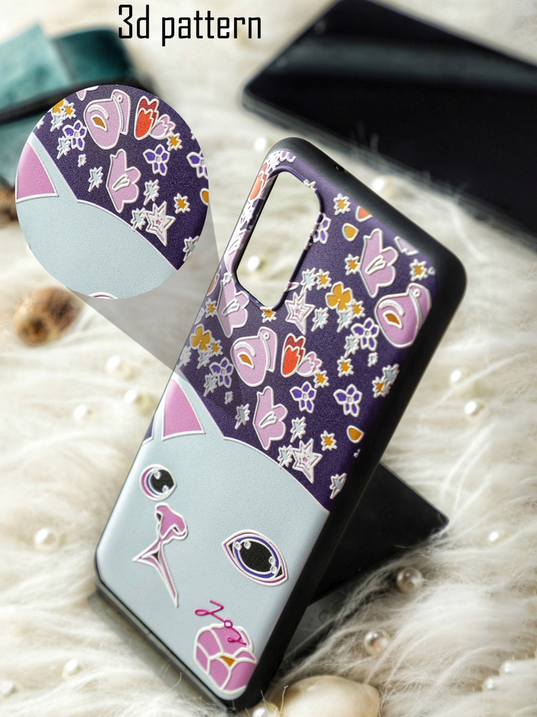 

DOOBNOOB Purple & Green Kitty Blossom 3D Patterned Samsung Galaxy S20 Back Case