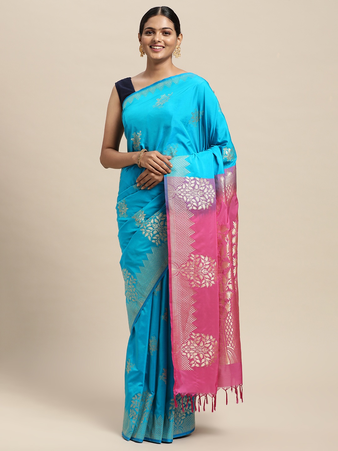 

Thara Sarees Blue Ethnic Motifs Zari Art Silk Kovai Saree