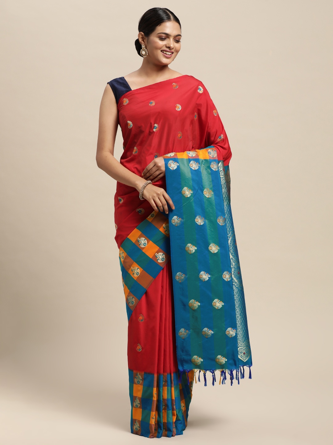 

Thara Sarees Red Woven Design Zari Art Silk Kovai Saree