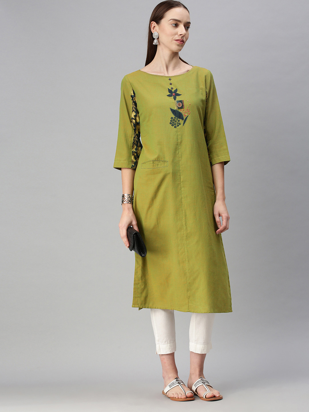 

araaliya Women Olive Green Floral Printed Kurta