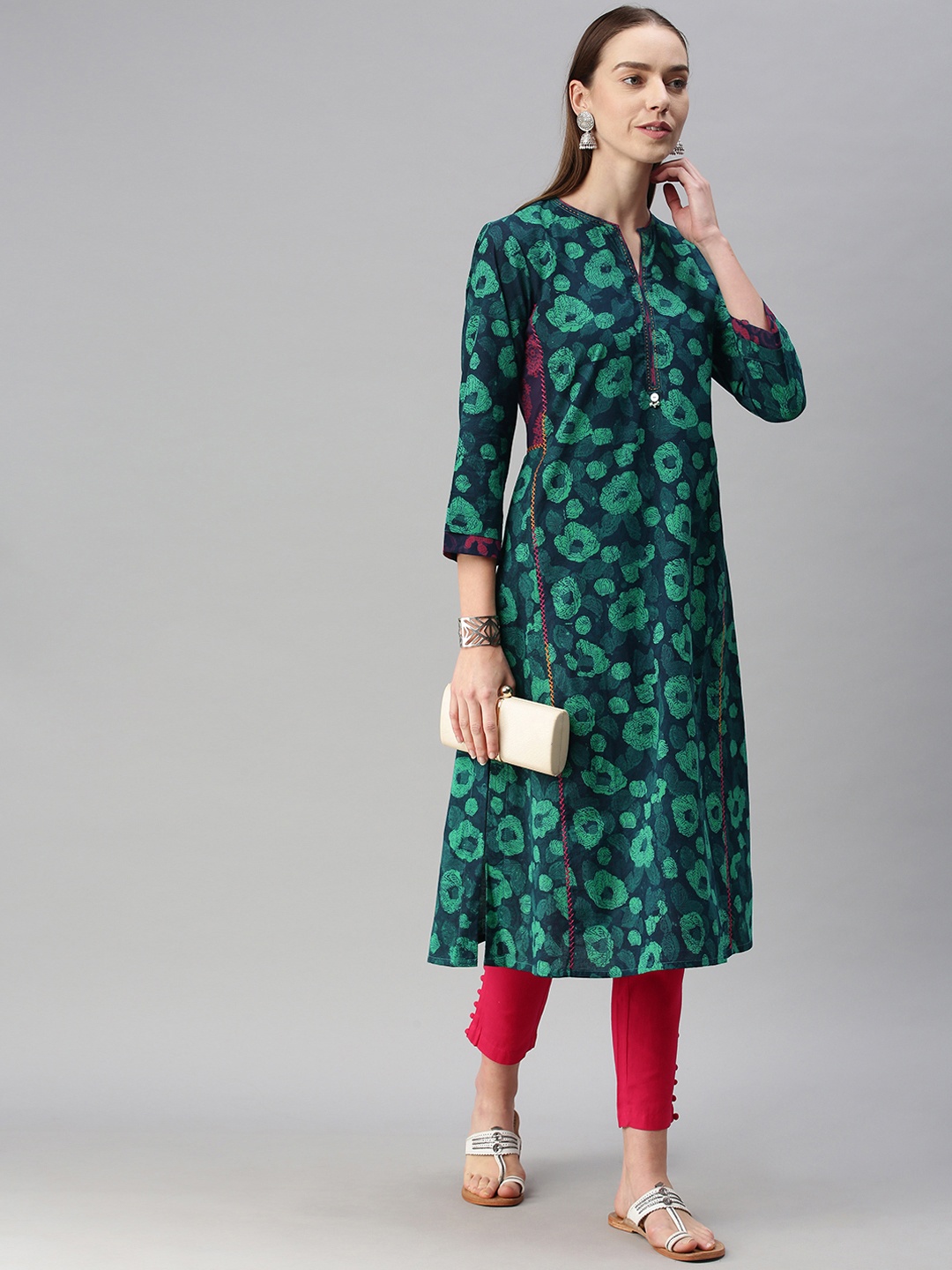 

araaliya Women Green Ethnic Motifs Printed Kurta