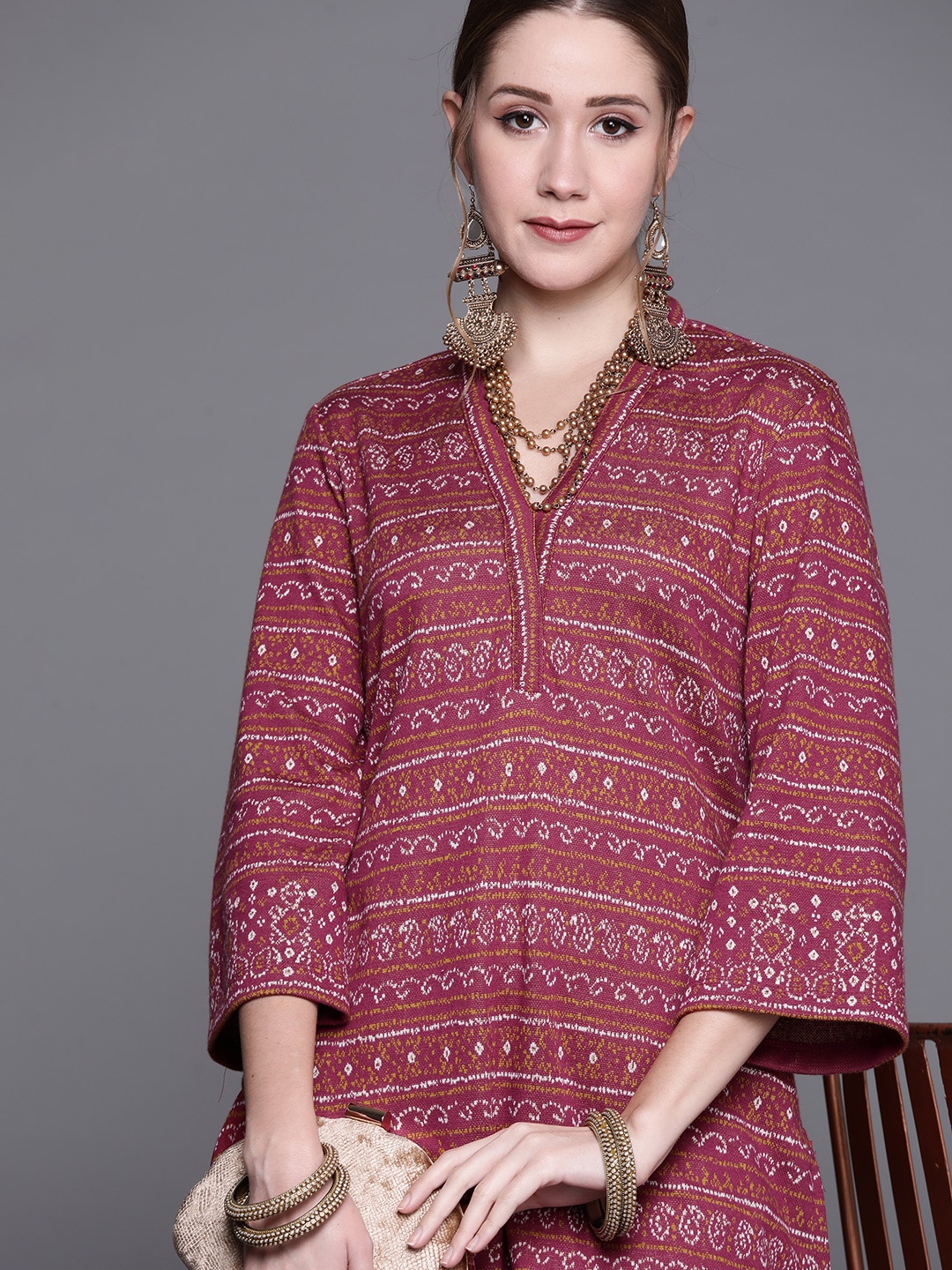 

Biba Women Pink & White Ethnic Self Design Kurta