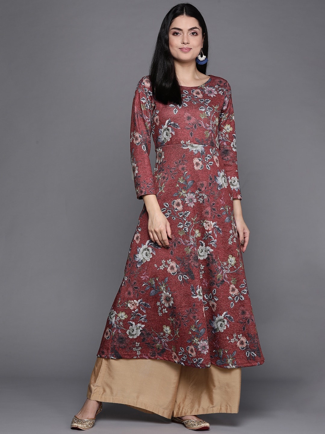 

Biba Women Red & Grey Floral Printed Kurta