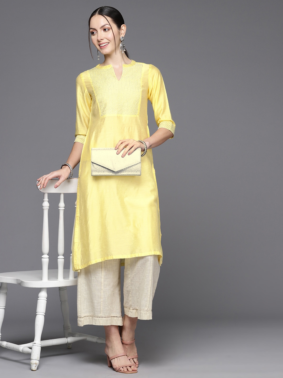 

Biba Women Yoke Design Thread Work Kurta, Yellow