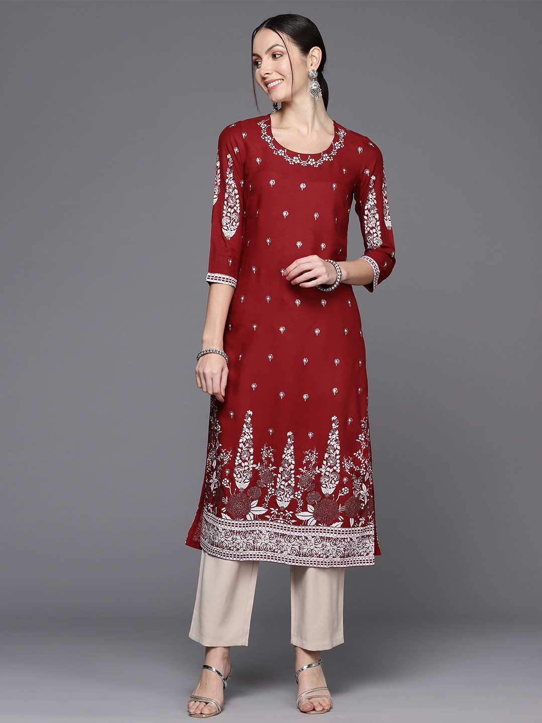 

Biba Women Ethnic Motifs Print Kurta, Maroon