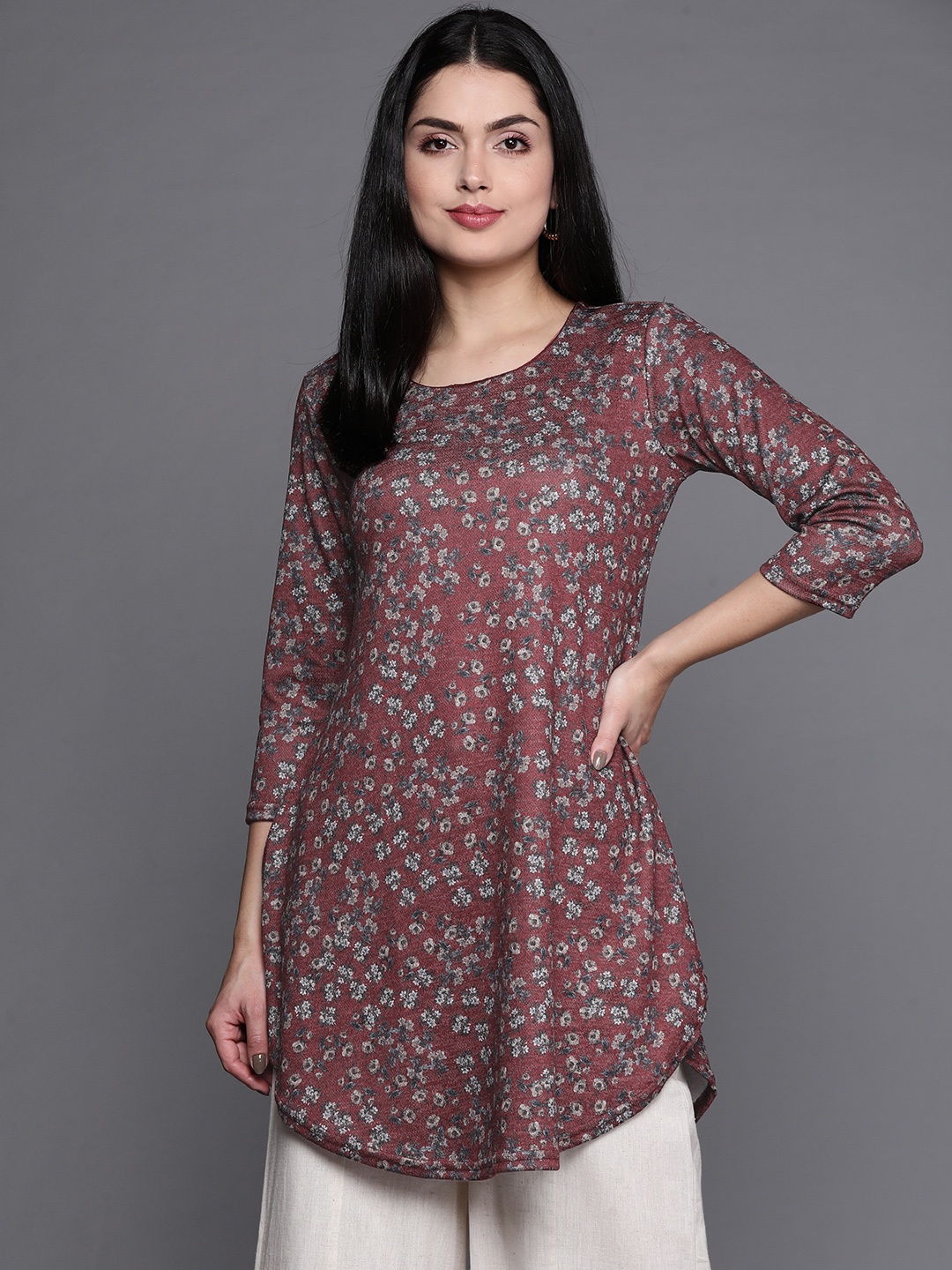 

Biba Women Maroon Ethnic Motifs Printed Kurta