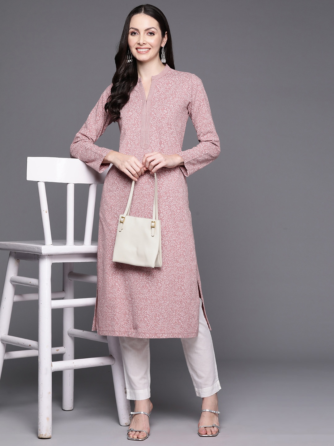 

Biba Floral Printed Straight Kurta Kurta, Mauve