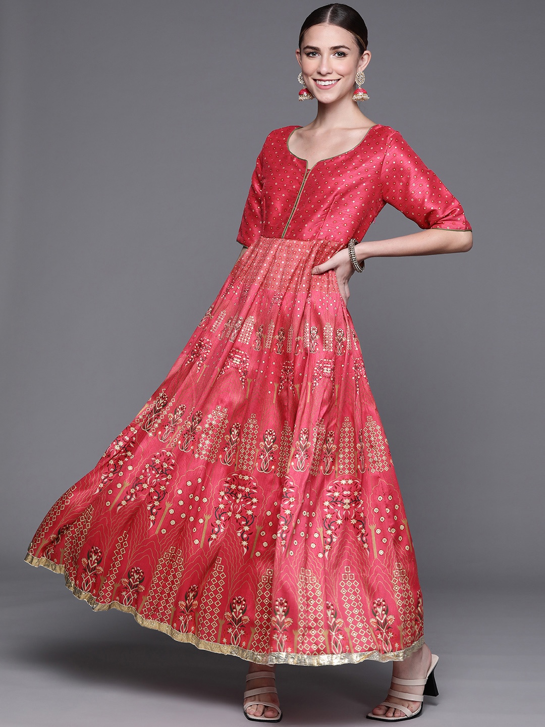 

Biba Women Fuchsia & Golden Ethnic Motifs Printed Anarkali Kurta