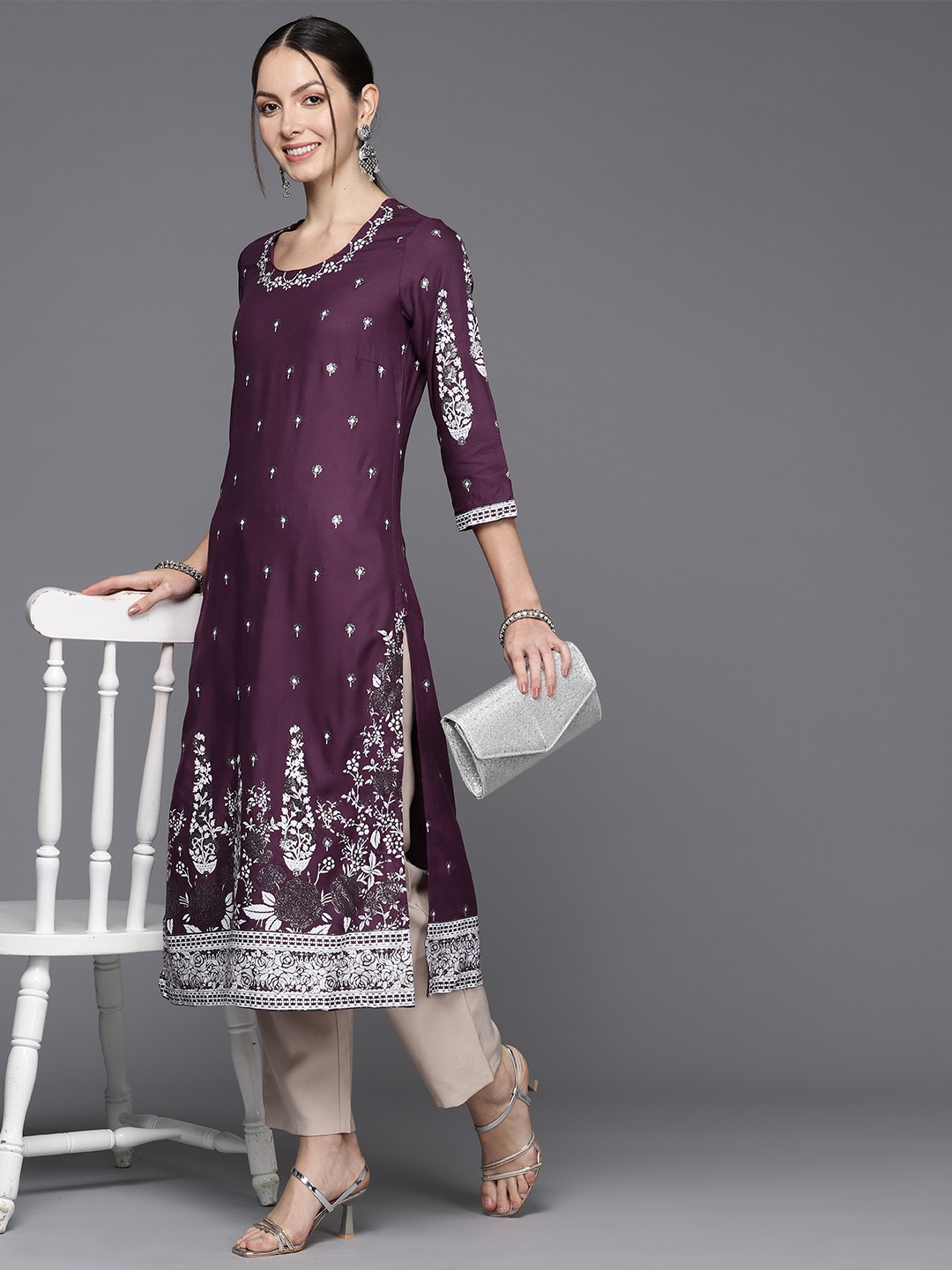 

Biba Women Ethnic Motifs Print Kurta, Purple