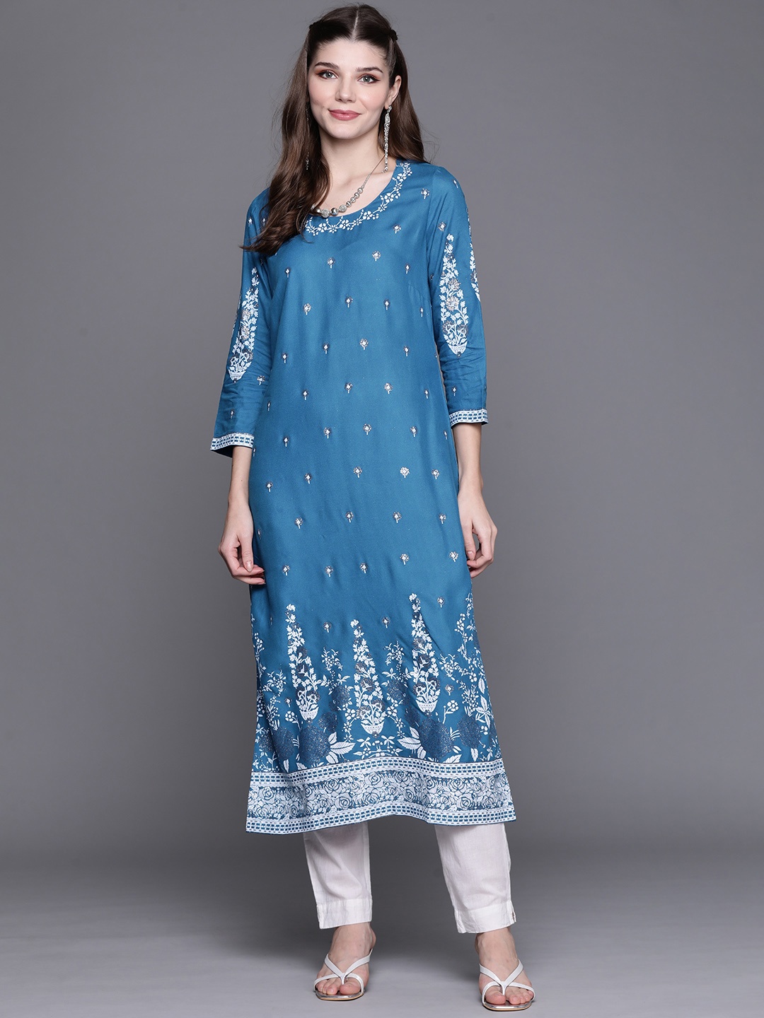 

Biba Women Blue & White Ethnic Motifs Printed Assorted Kurta