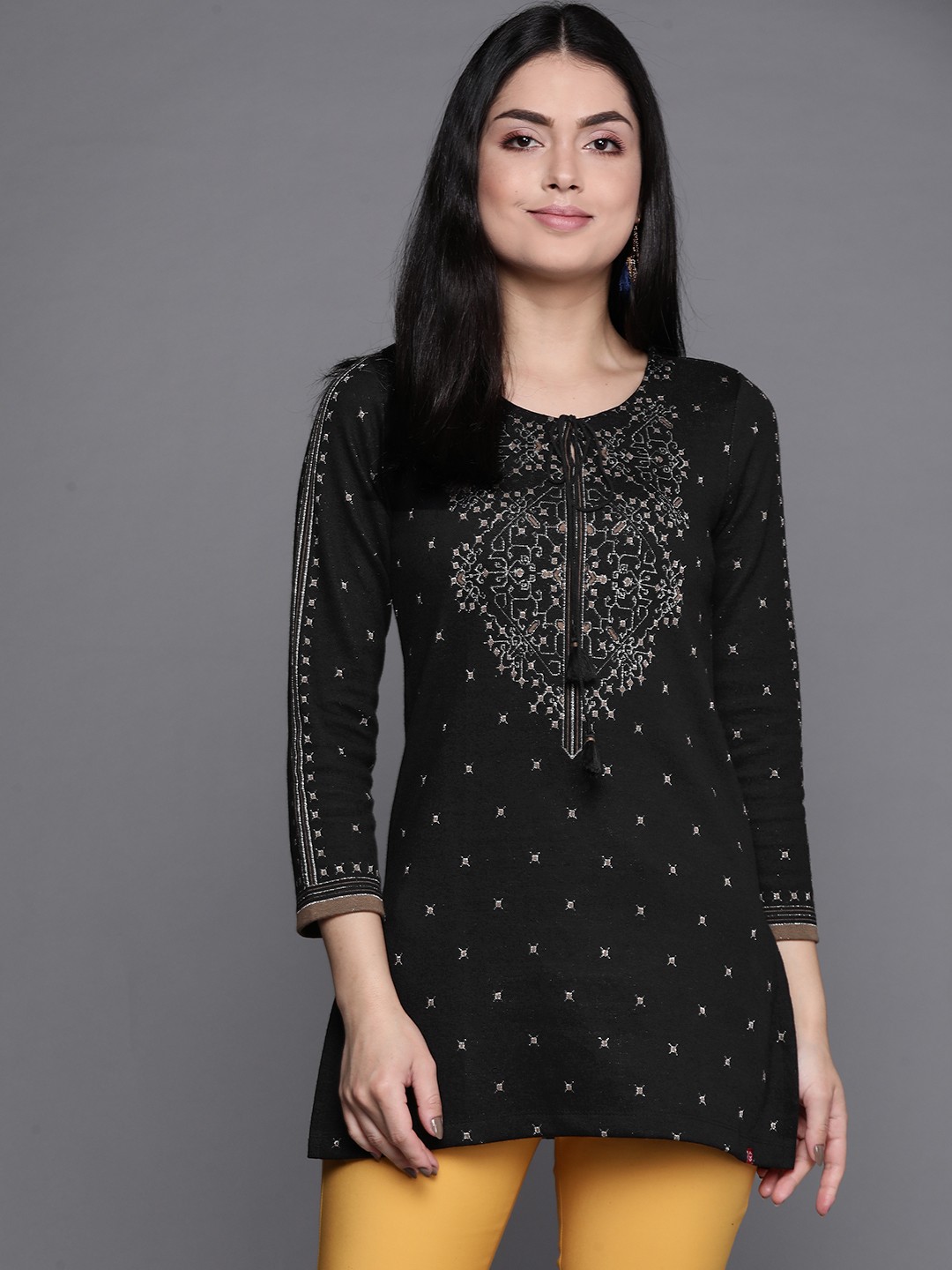

Biba Women Black Ethnic Motifs Printed Kurta