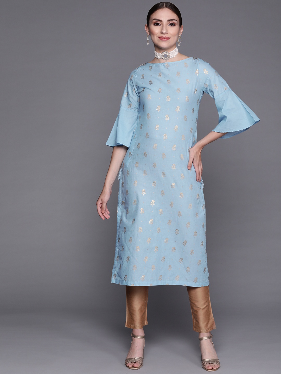 

Biba Women Blue Ethnic Motifs Printed Pure Cotton Kurta