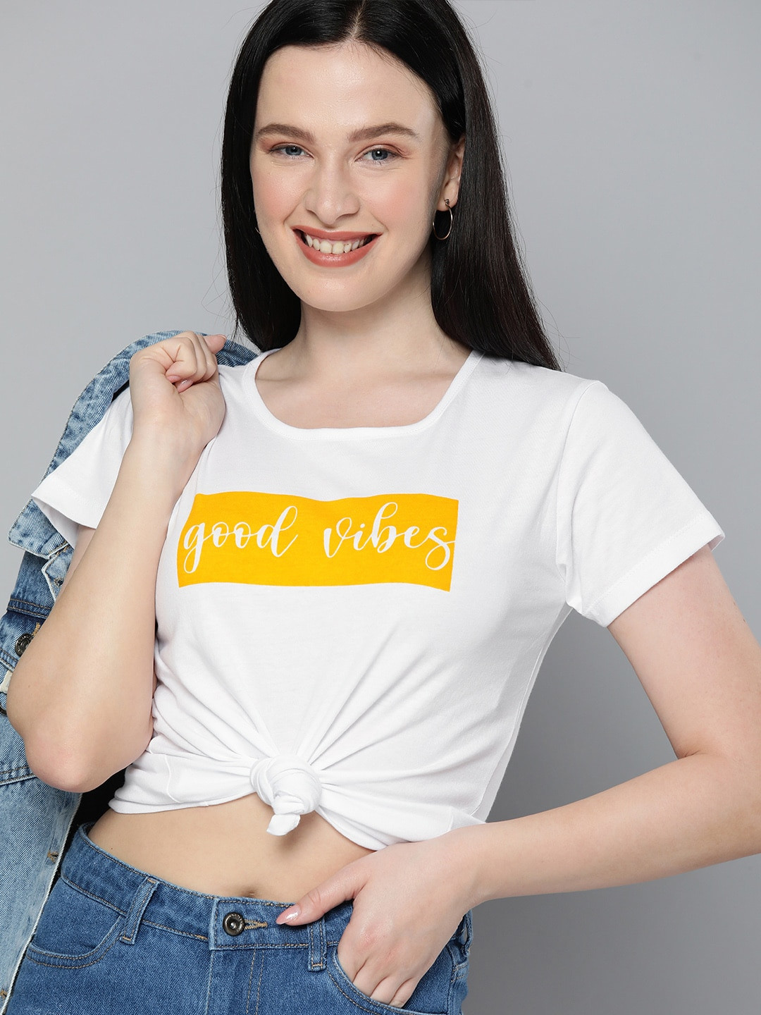 

HERENOW Women White Typography Print Pure Cotton T-shirt