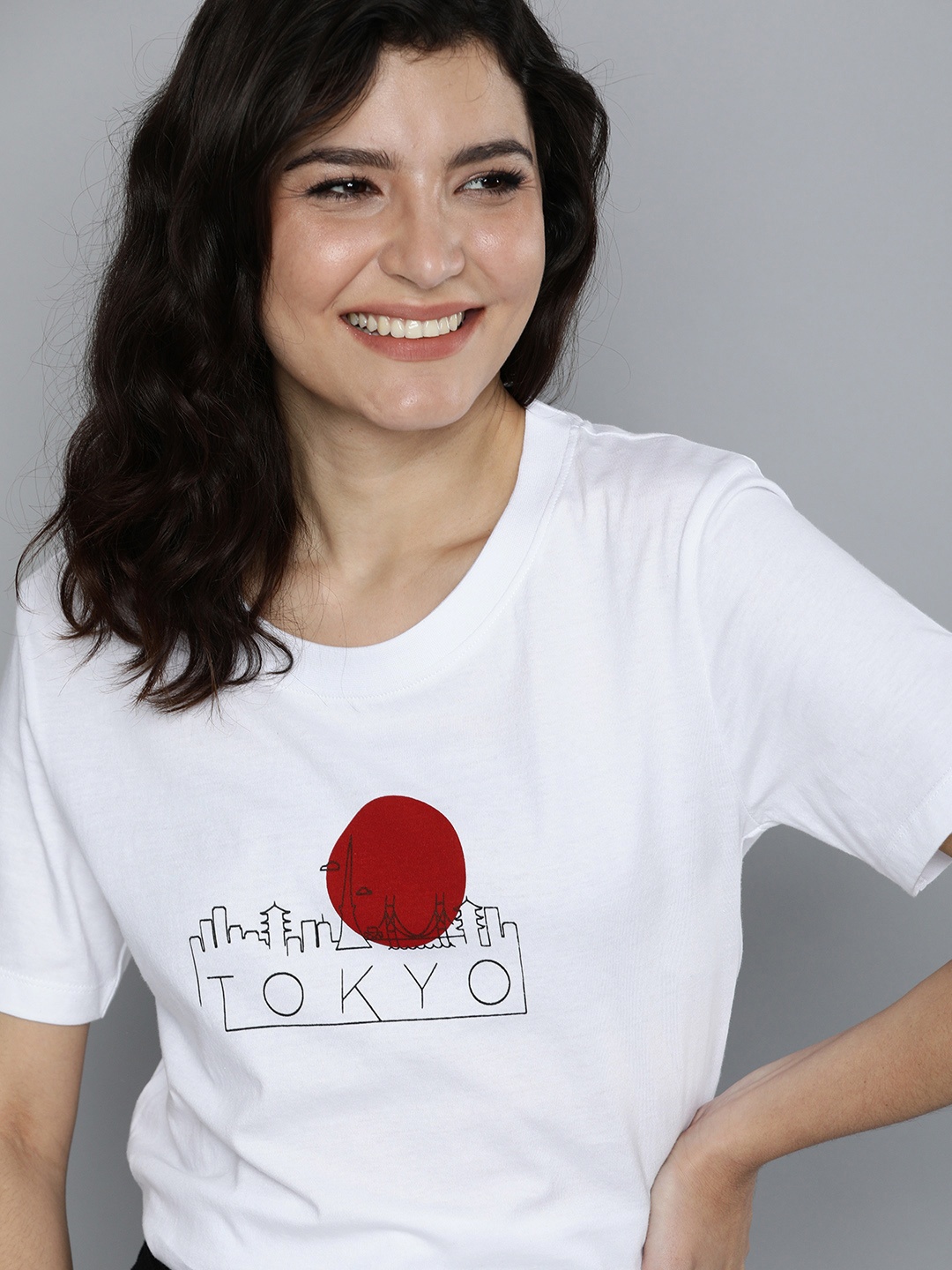 

HERENOW Women White Printed Pure Cotton T-shirt