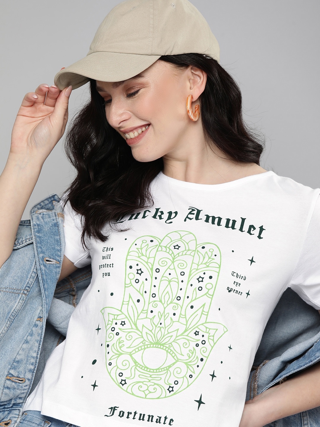 

HERENOW Women White Typography Printed Pure Cotton T-shirt