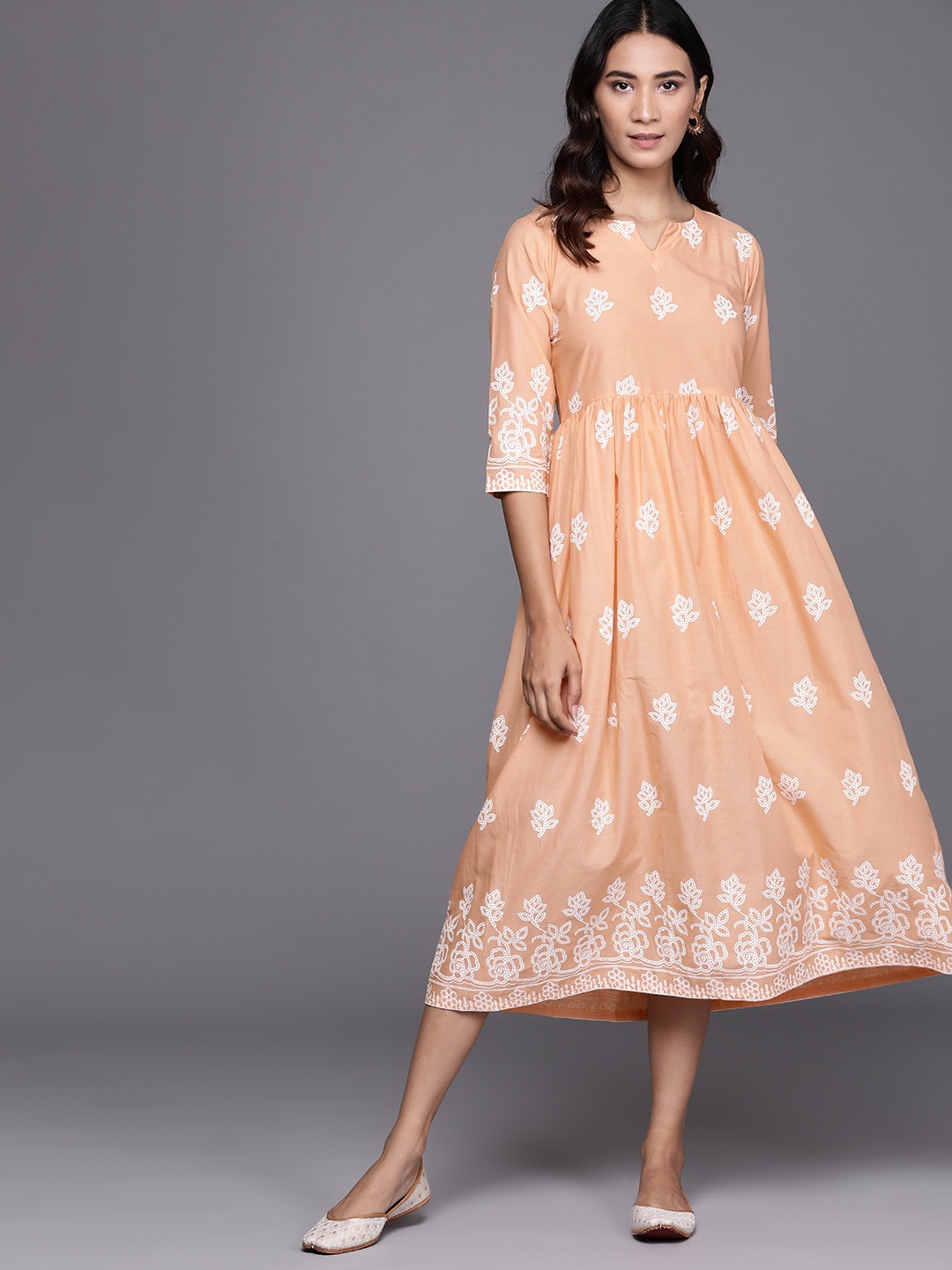 

Libas Beige Floral Ethnic Maxi Dress