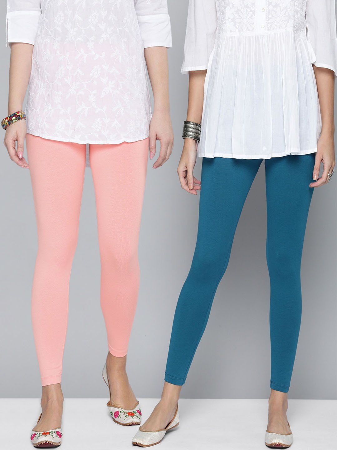 

HERE&NOW Women Pink & Teal Set of 2 Leggings
