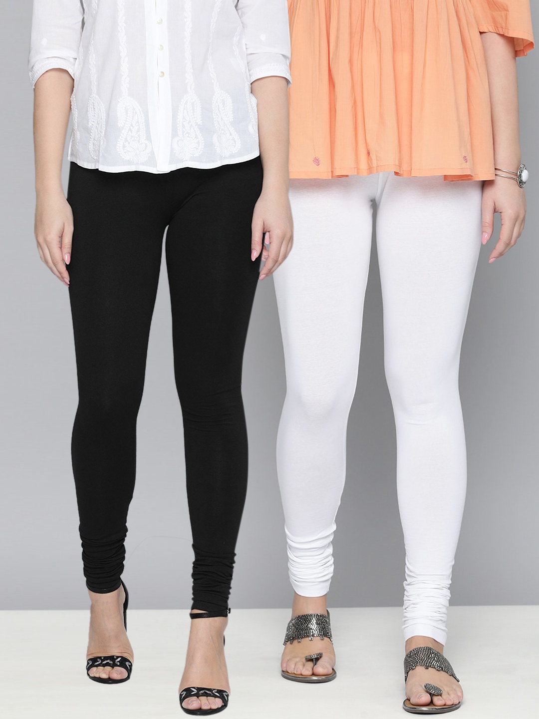 

HERE&NOW Women Black & White Solid Leggings
