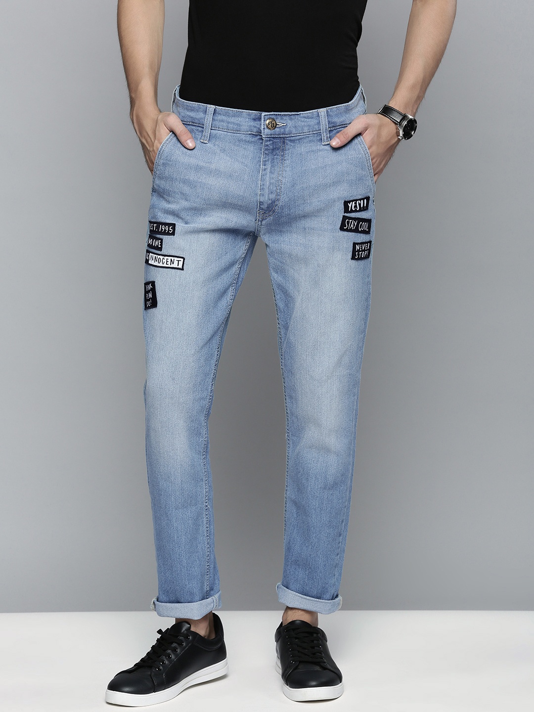

The Indian Garage Co Men Blue Slim Fit Printed Stretchable Jeans