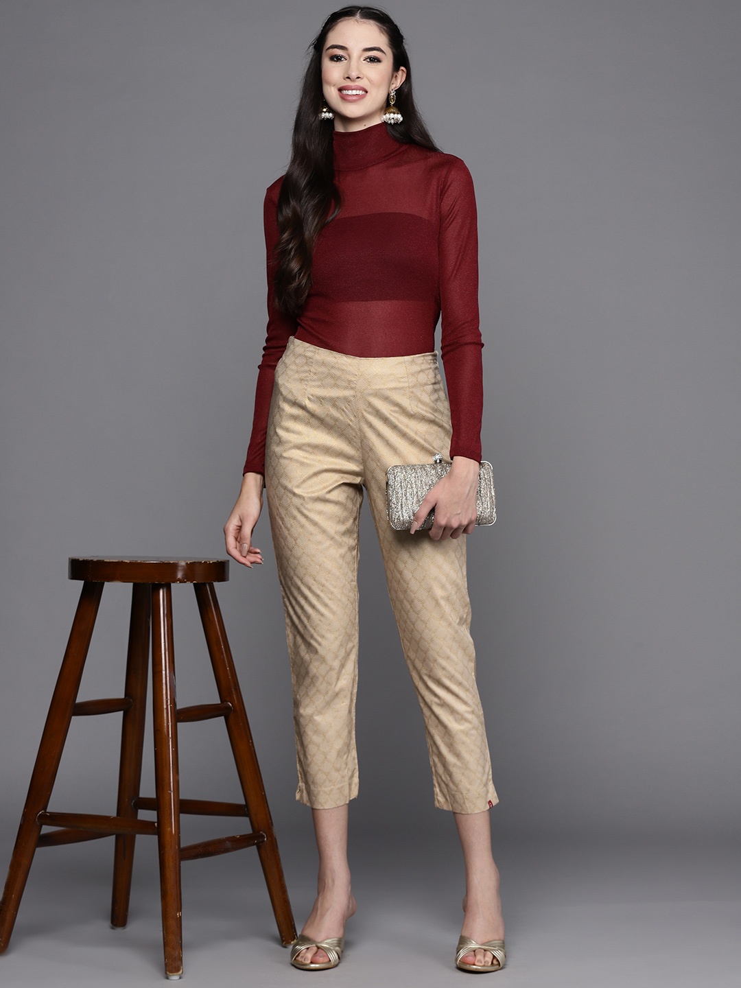 

Biba Women Gold-Toned Printed Trousers