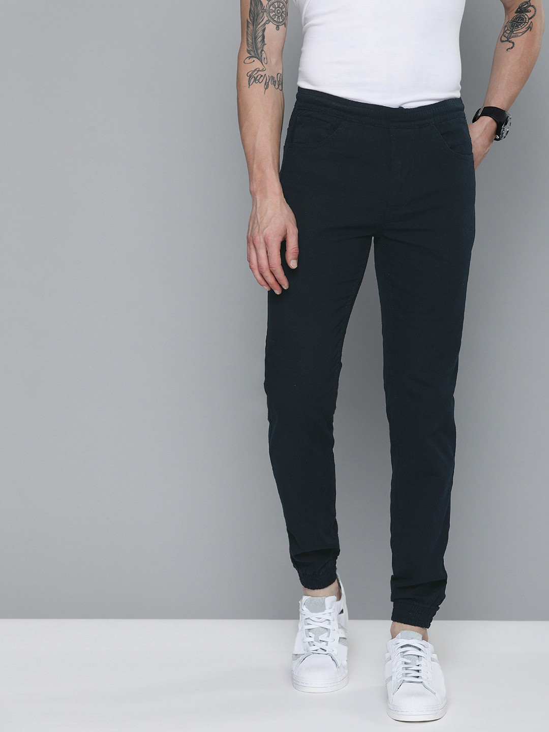The Indian Garage Co Men Navy Blue Slim Fit Joggers Trousers