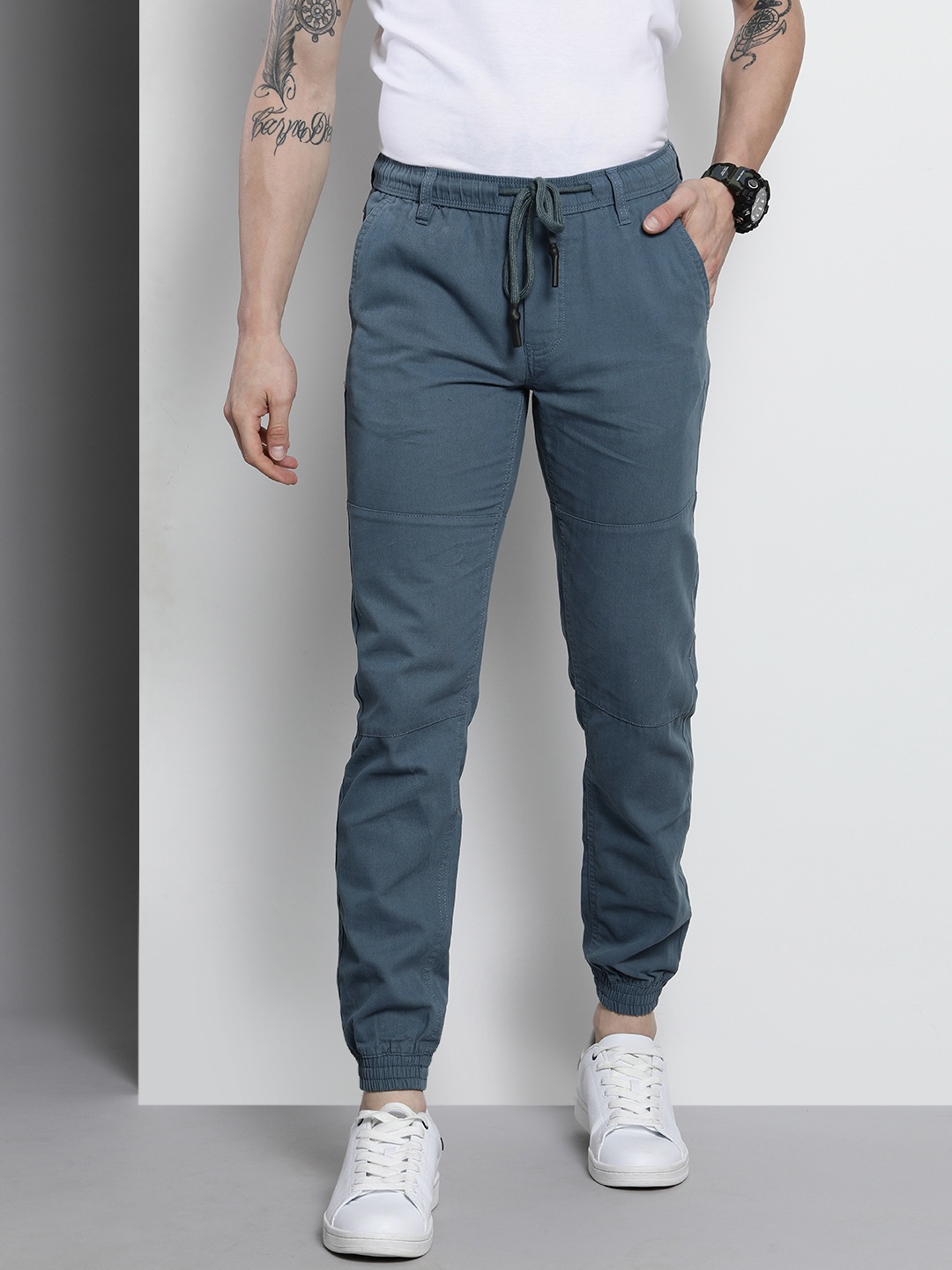 

The Indian Garage Co Men Blue Slim Fit Joggers Trousers