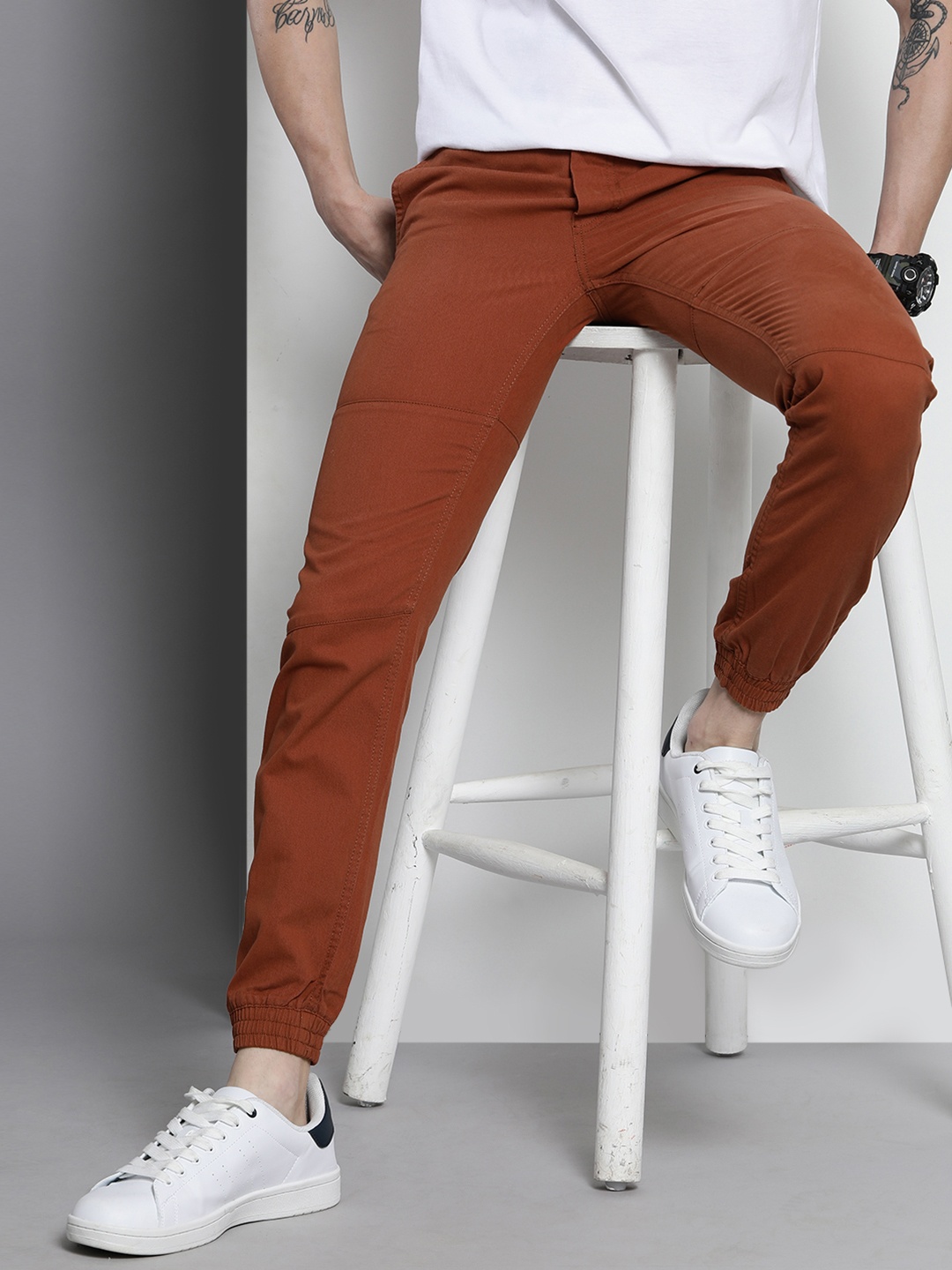 

The Indian Garage Co Men Rust Joggers Trousers