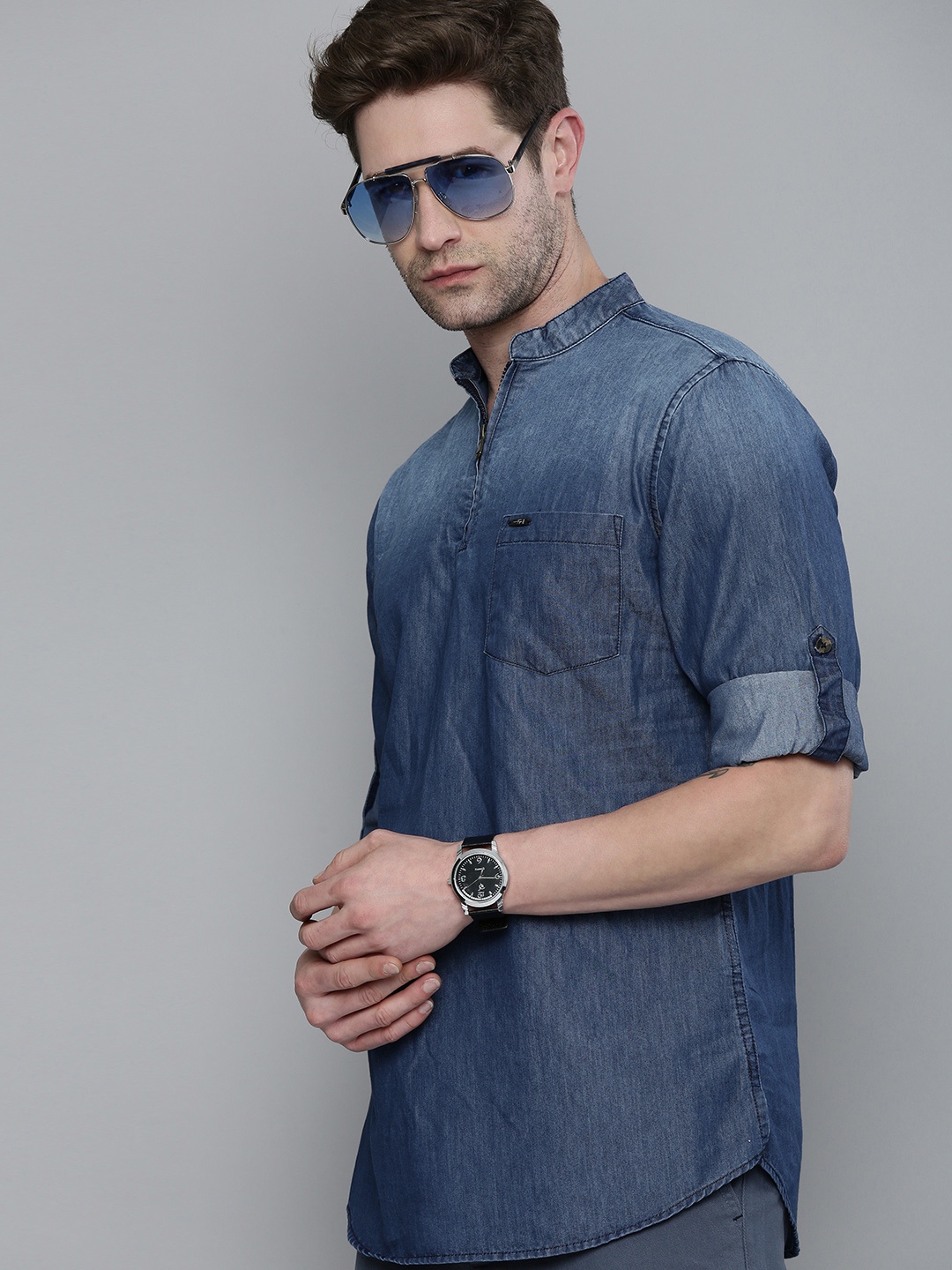

The Indian Garage Co Men Blue Kurta