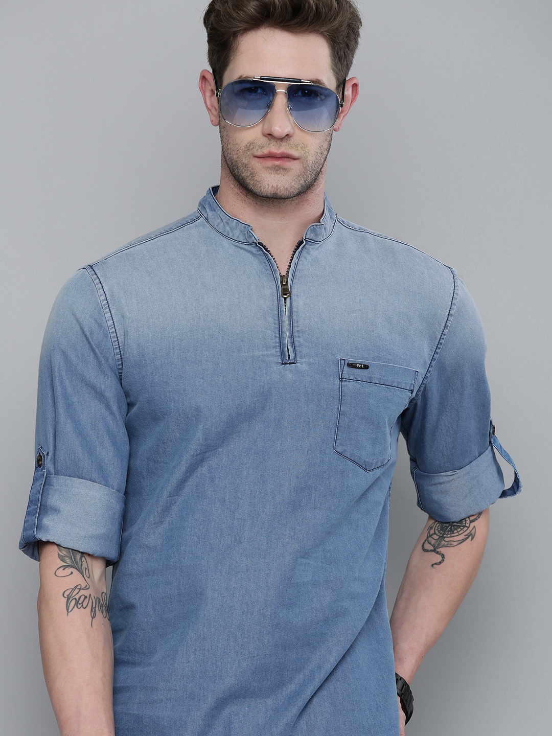 

The Indian Garage Co Men Blue Kurta