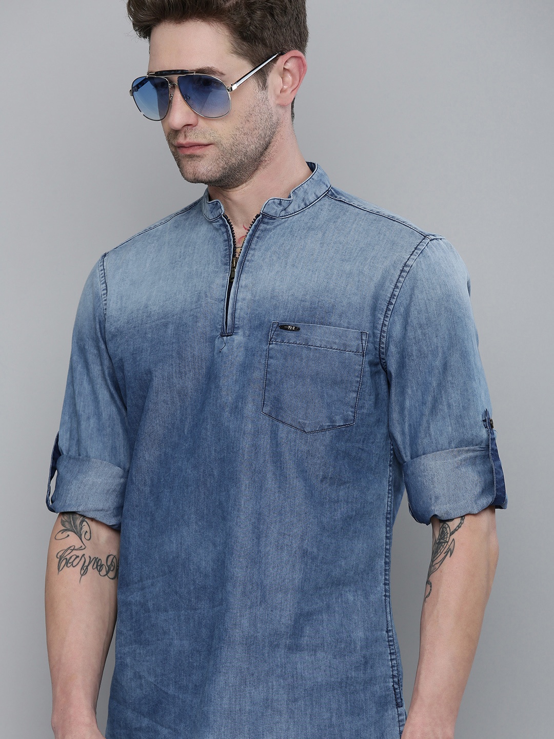 

The Indian Garage Co Men Blue Kurta