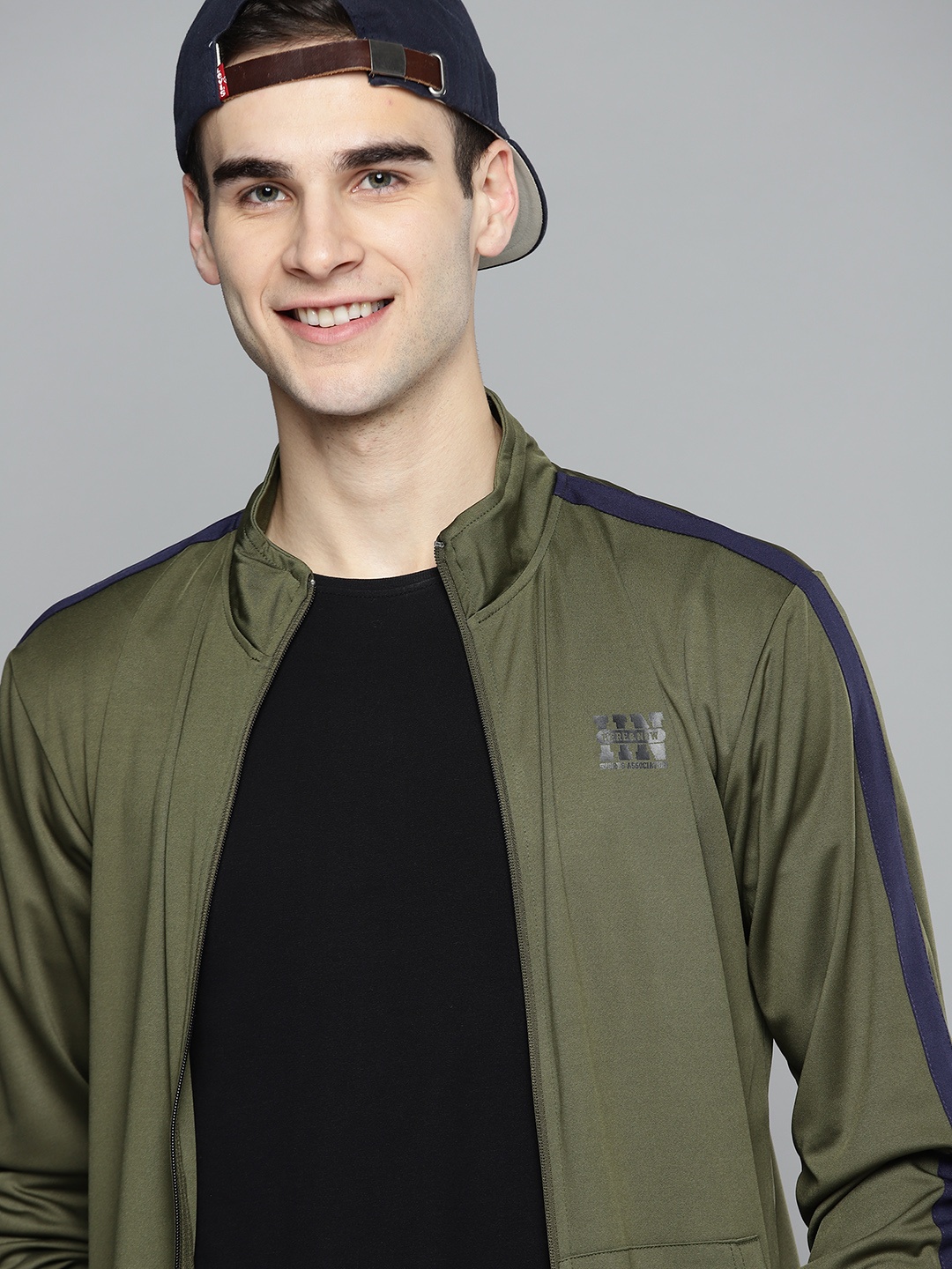 

HERE&NOW Men Olive Green Solid Bomber Jacket