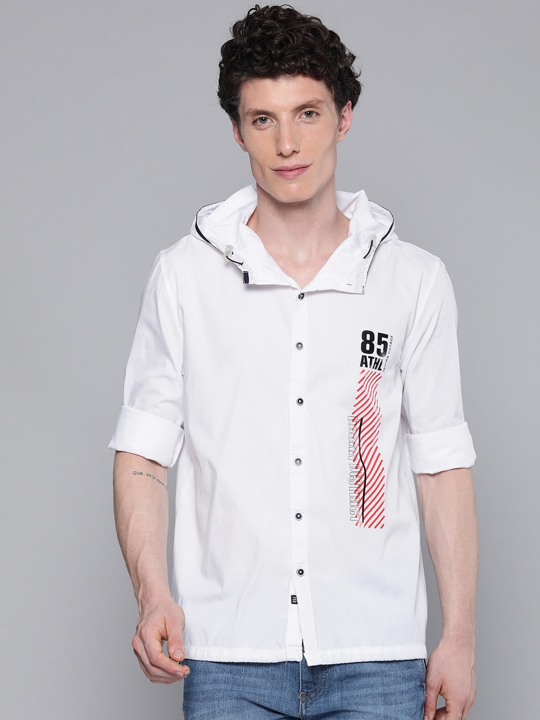 

The Indian Garage Co Men Slim Fit Opaque Printed Casual Shirt, White