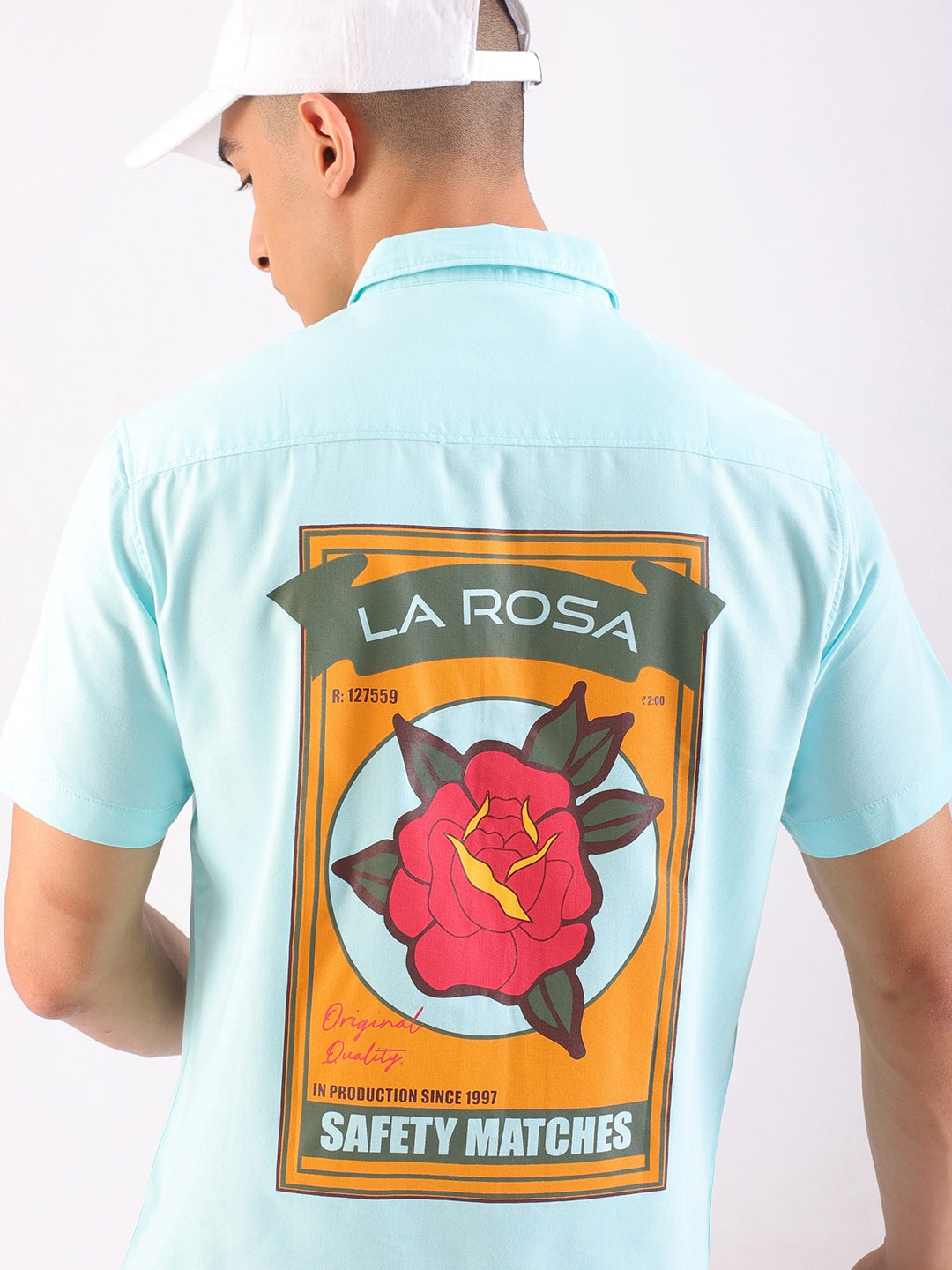 

The Indian Garage Co Men Slim Fit Back Printed Casual Shirt, Turquoise blue
