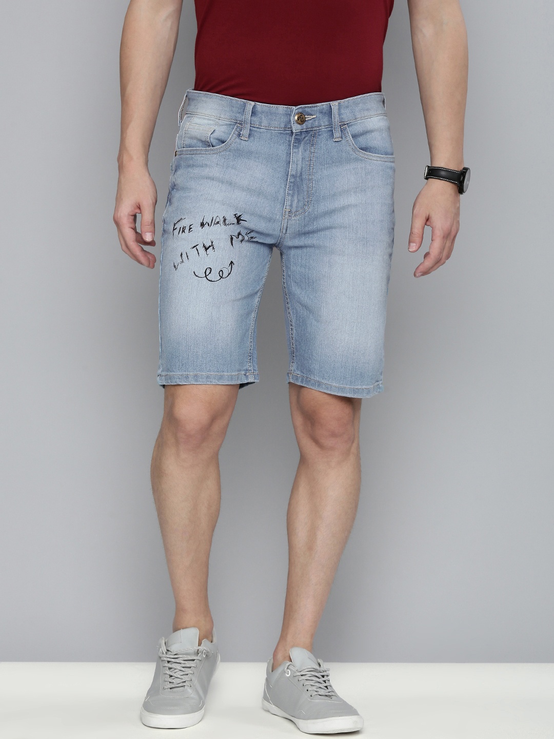 

The Indian Garage Co Men Blue Slim Fit Denim Shorts